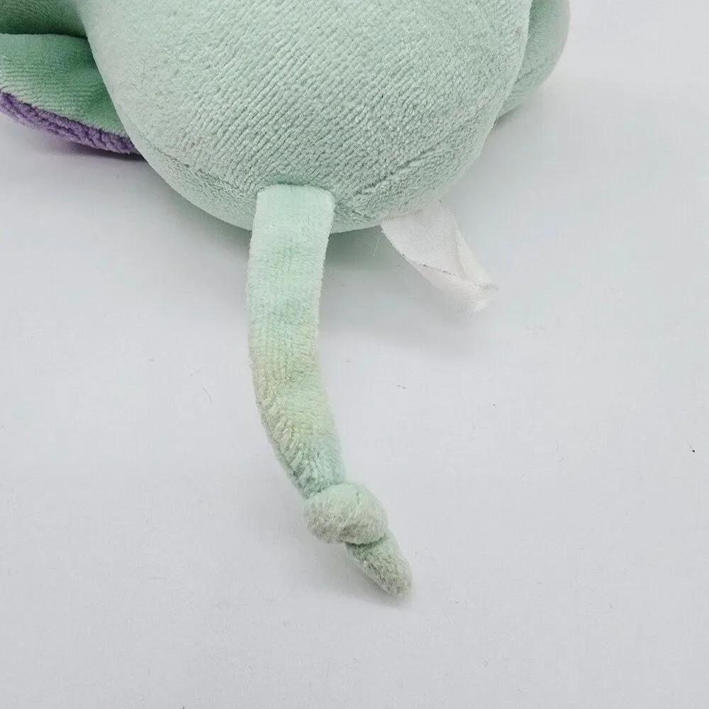 Oshkosh Vtg Green Elephant Baby Plush Toy Rattle Purple Crinkle Ears